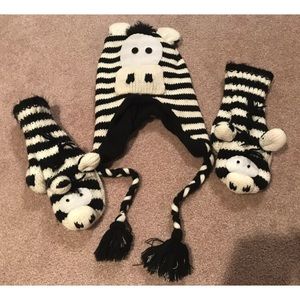 Zebra toque and mittens